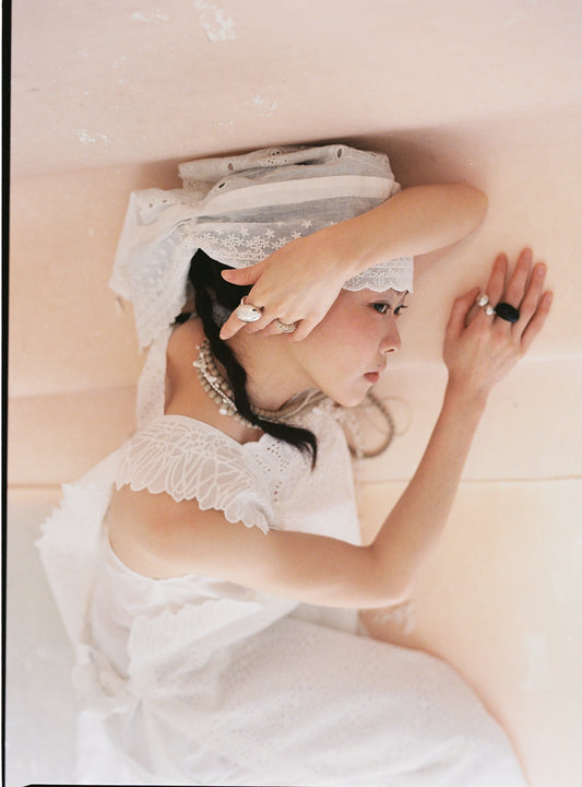 lace patchwork cotton headscarf