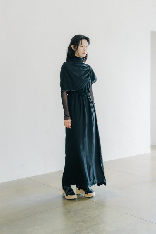 moonlit whisper - asymmetric draped- neckline dress (in-stock)