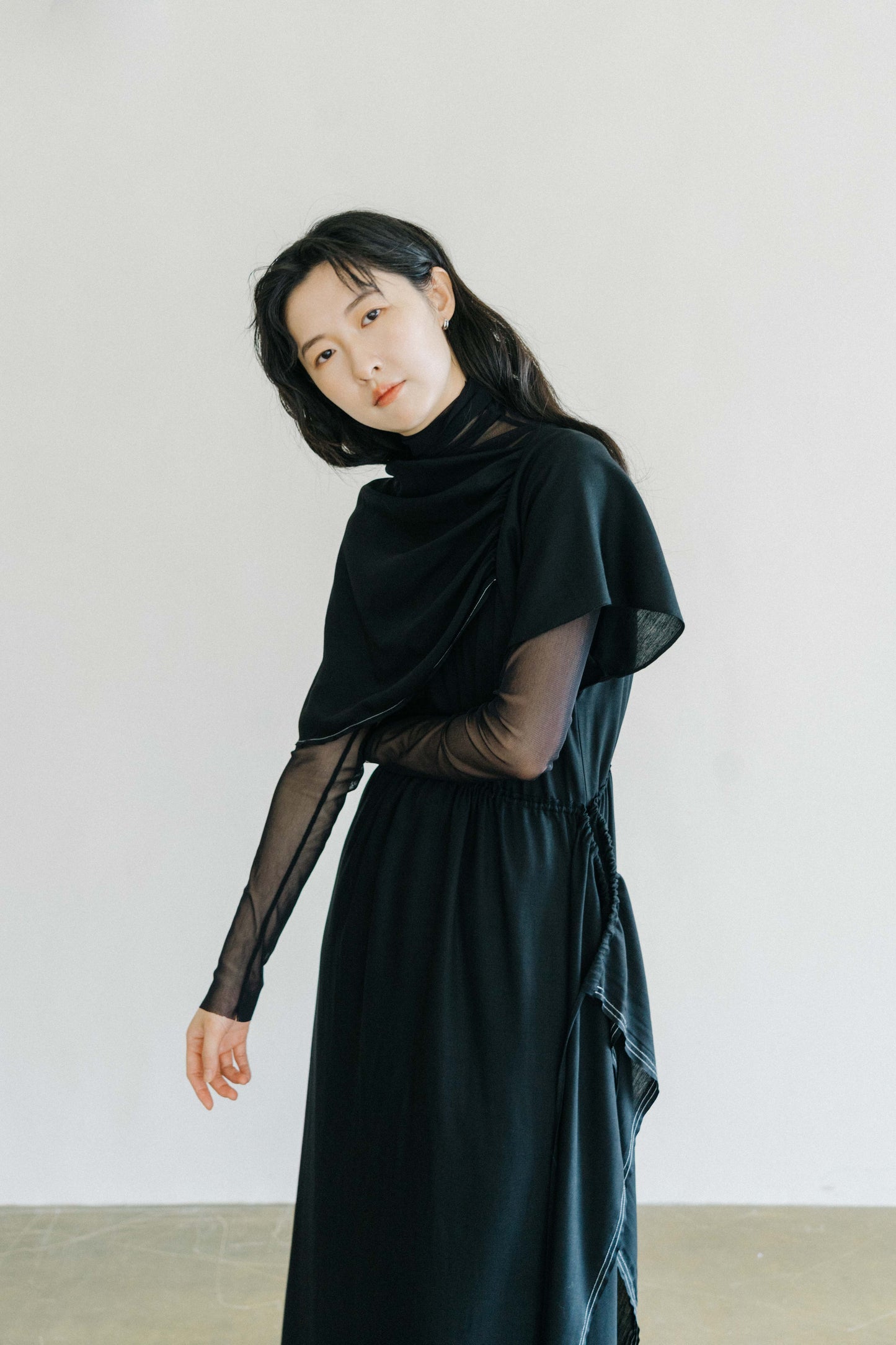 moonlit whisper - asymmetric draped- neckline dress (in-stock)