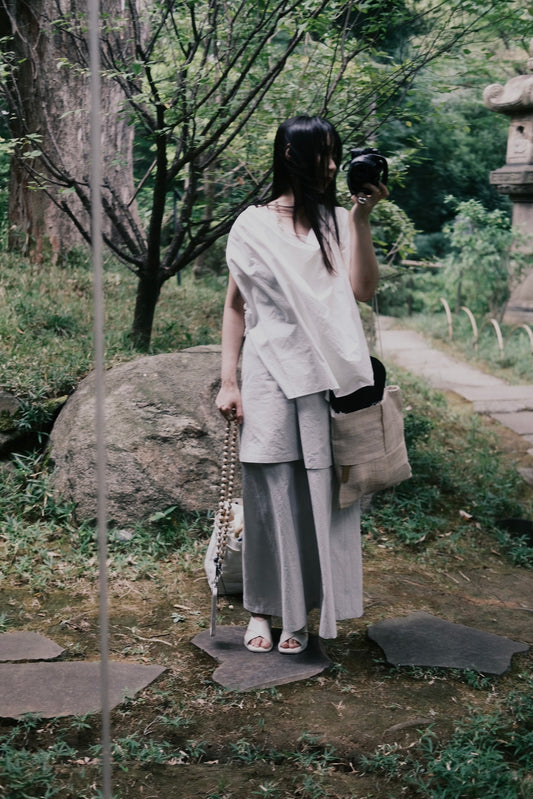 smoke gray layered wrap skirt (in-stock)