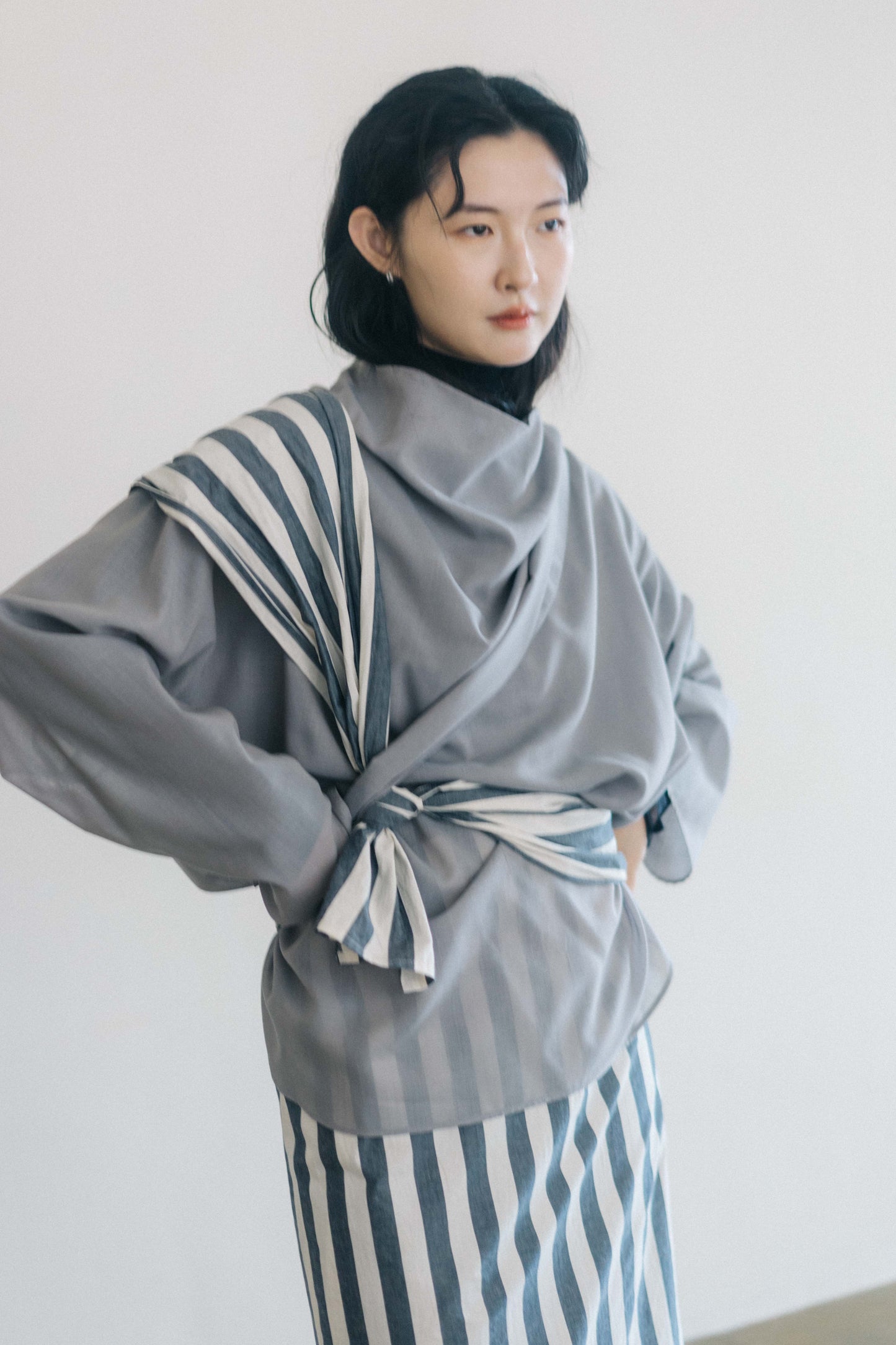 one shoulder linen-cotton wrapped skirt (in-stock)