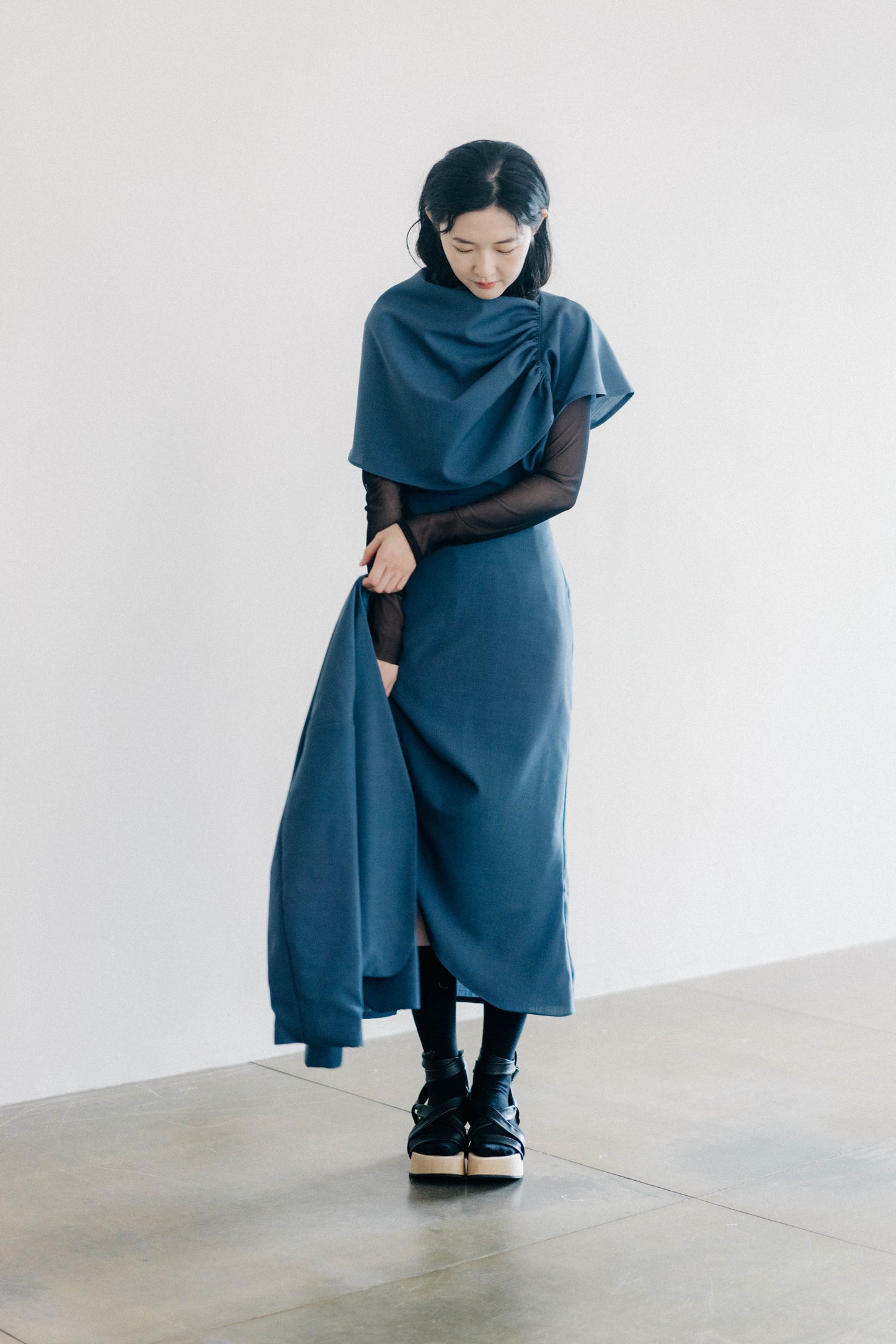 wool- blend asymmetric draped skirt (pre-order)