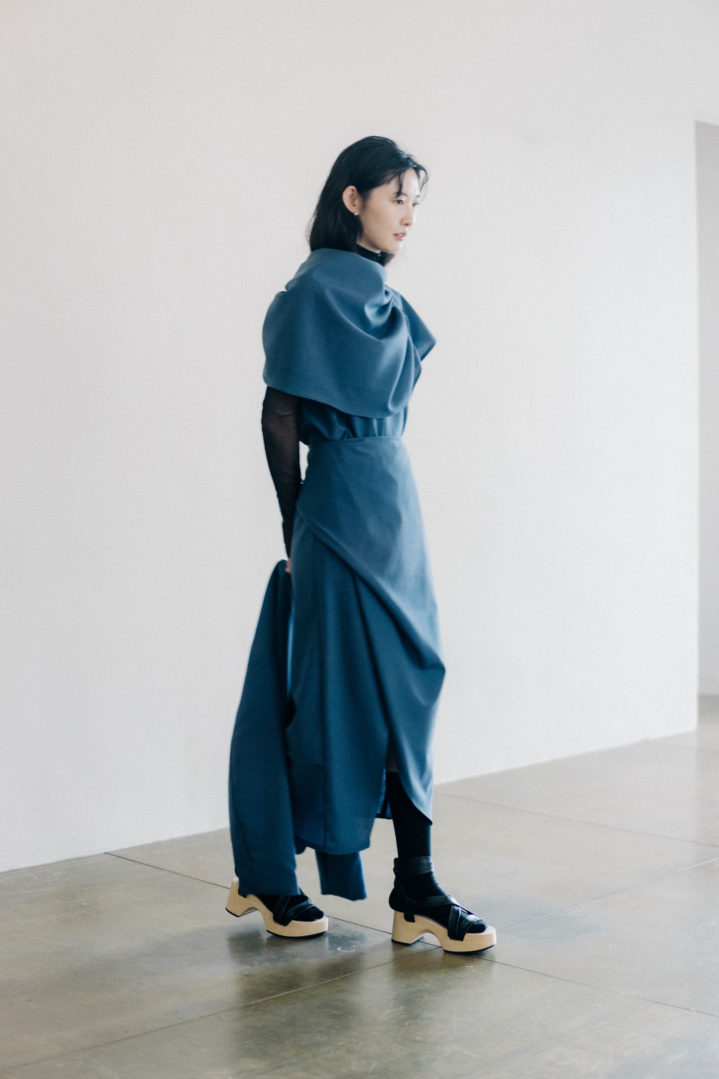 wool- blend asymmetric draped skirt (pre-order)