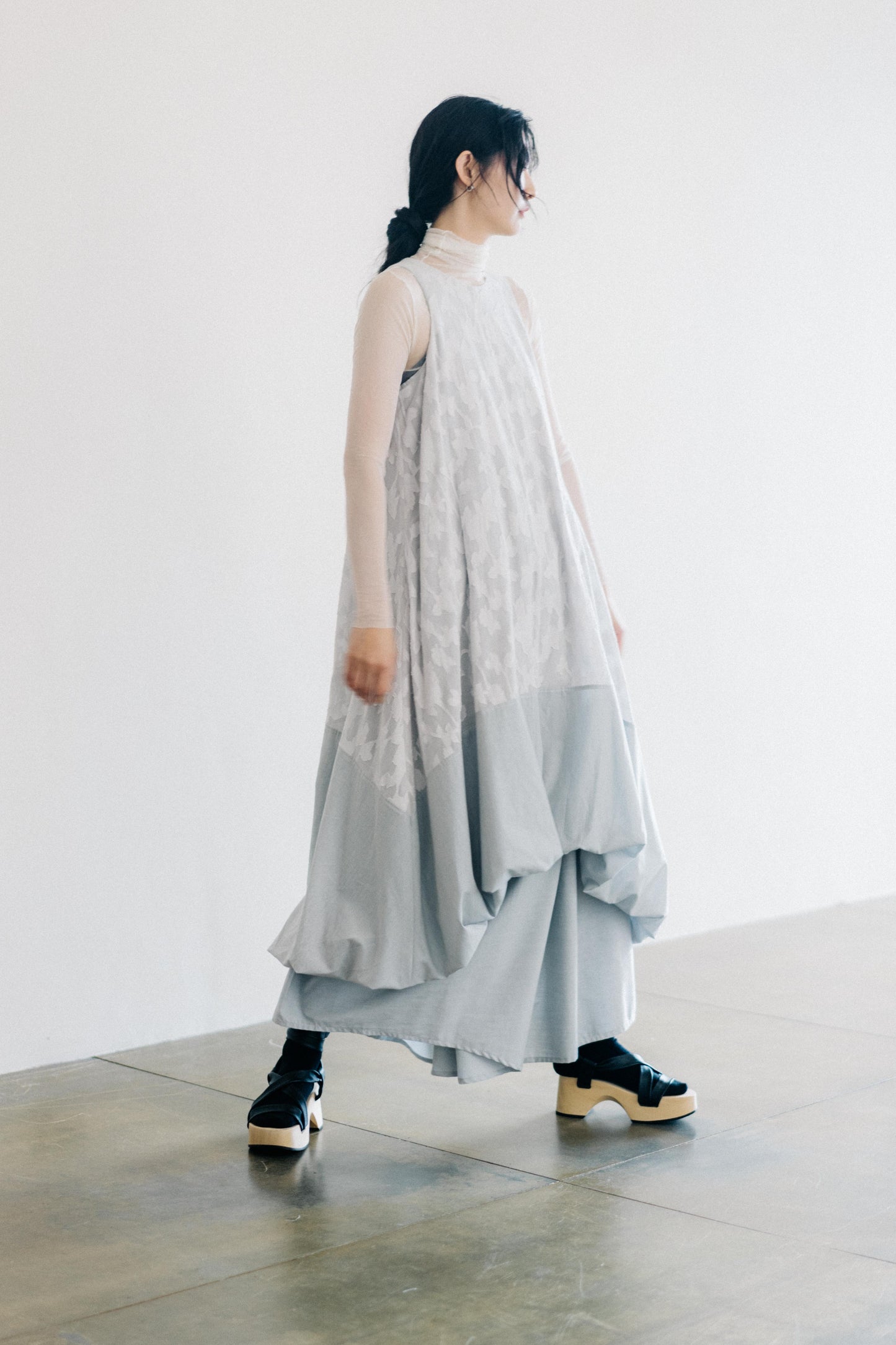 effortless elegance - sheer jacquard sleeveless cloud dress