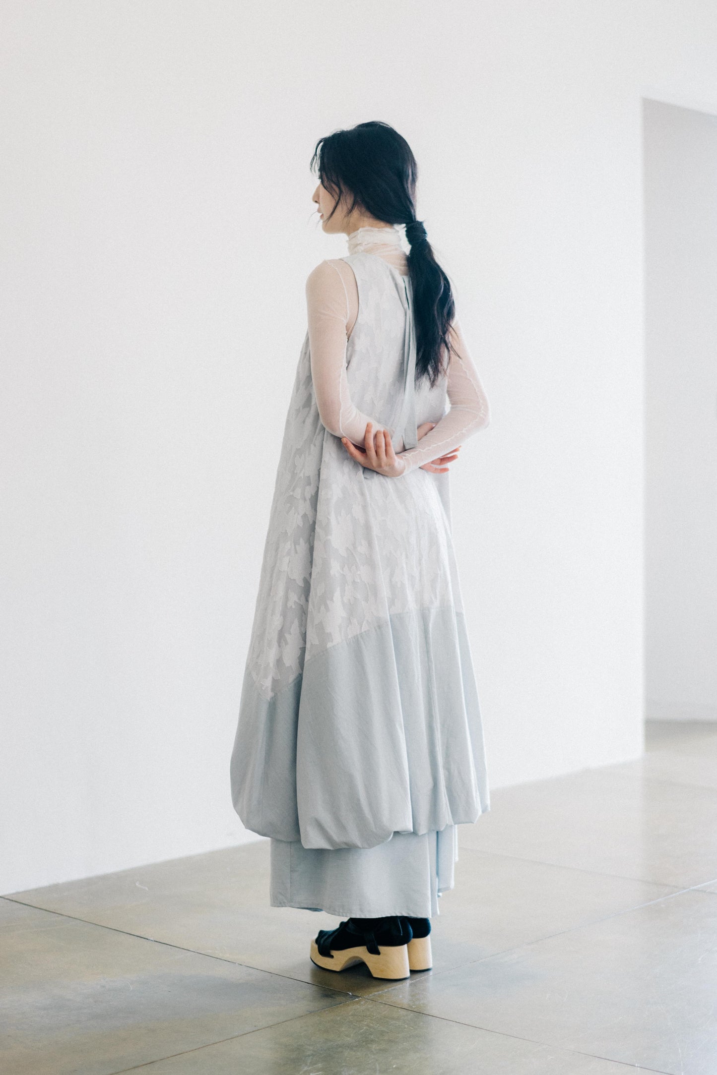 effortless elegance - sheer jacquard sleeveless cloud dress