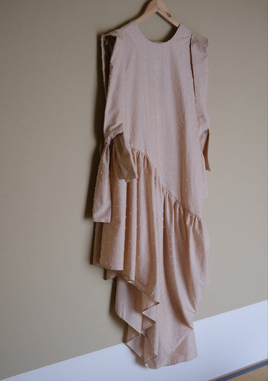 non-dyed organic asymmetric shirring dress