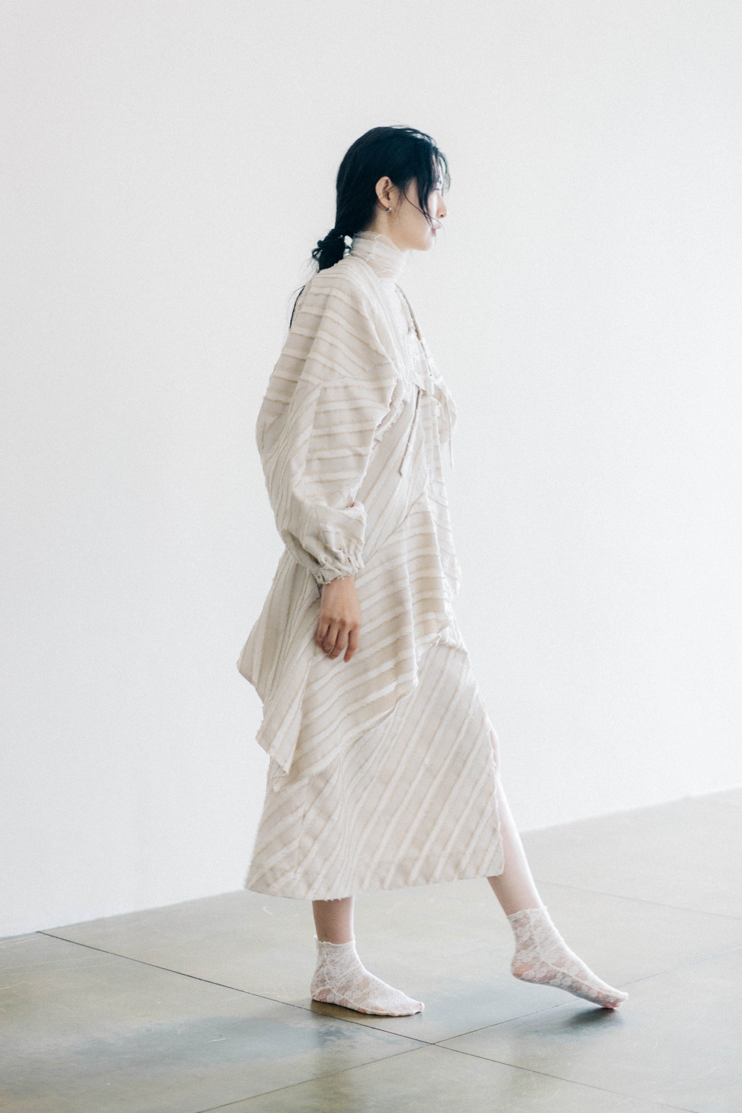 asymmetric cut stripe jacquard dress (in-stock)
