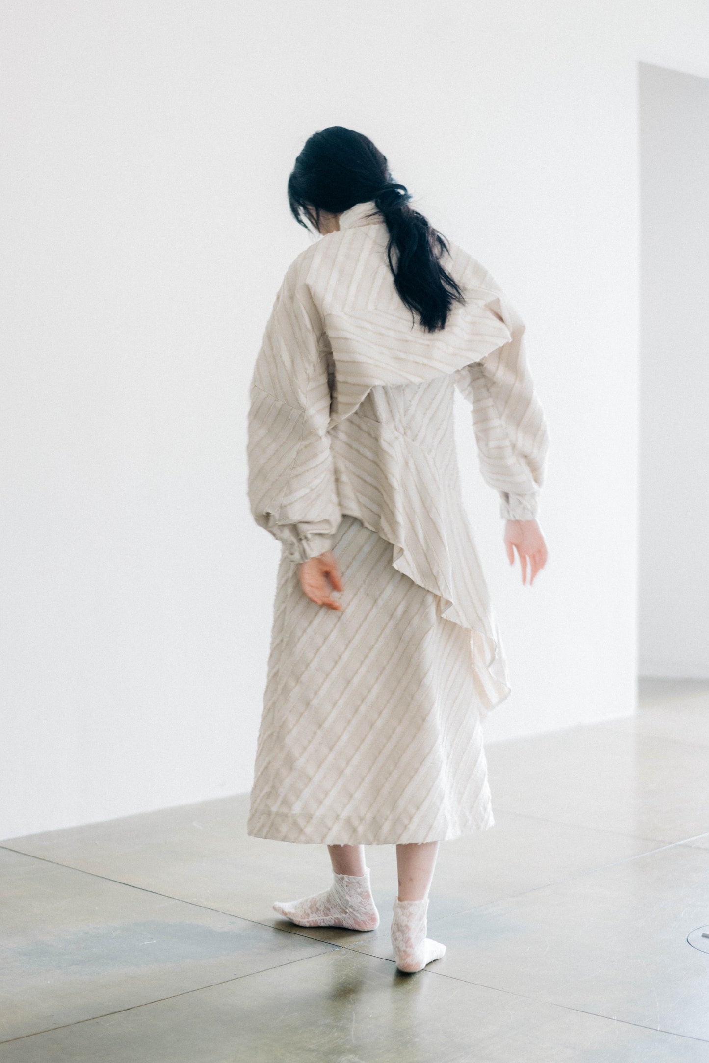 asymmetric cut stripe jacquard dress (in-stock)