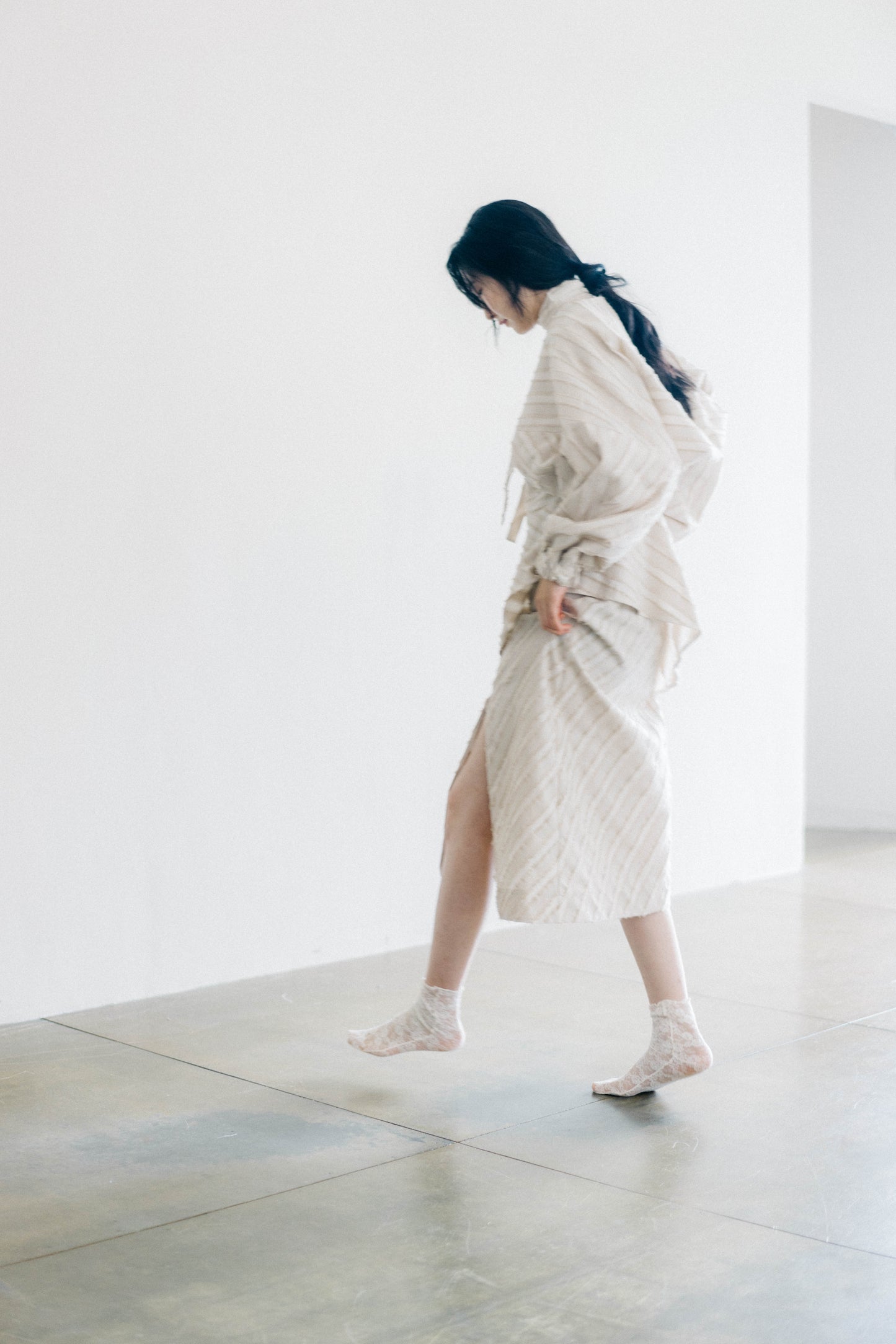 paneled constructed with stripe-jacquard jacket (in-stock)