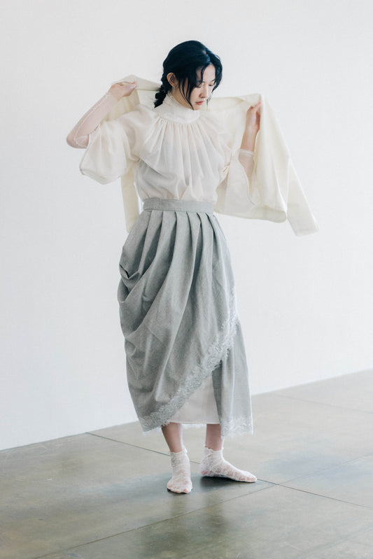 asymmetrical apron skirt with lace trims (pre-order)