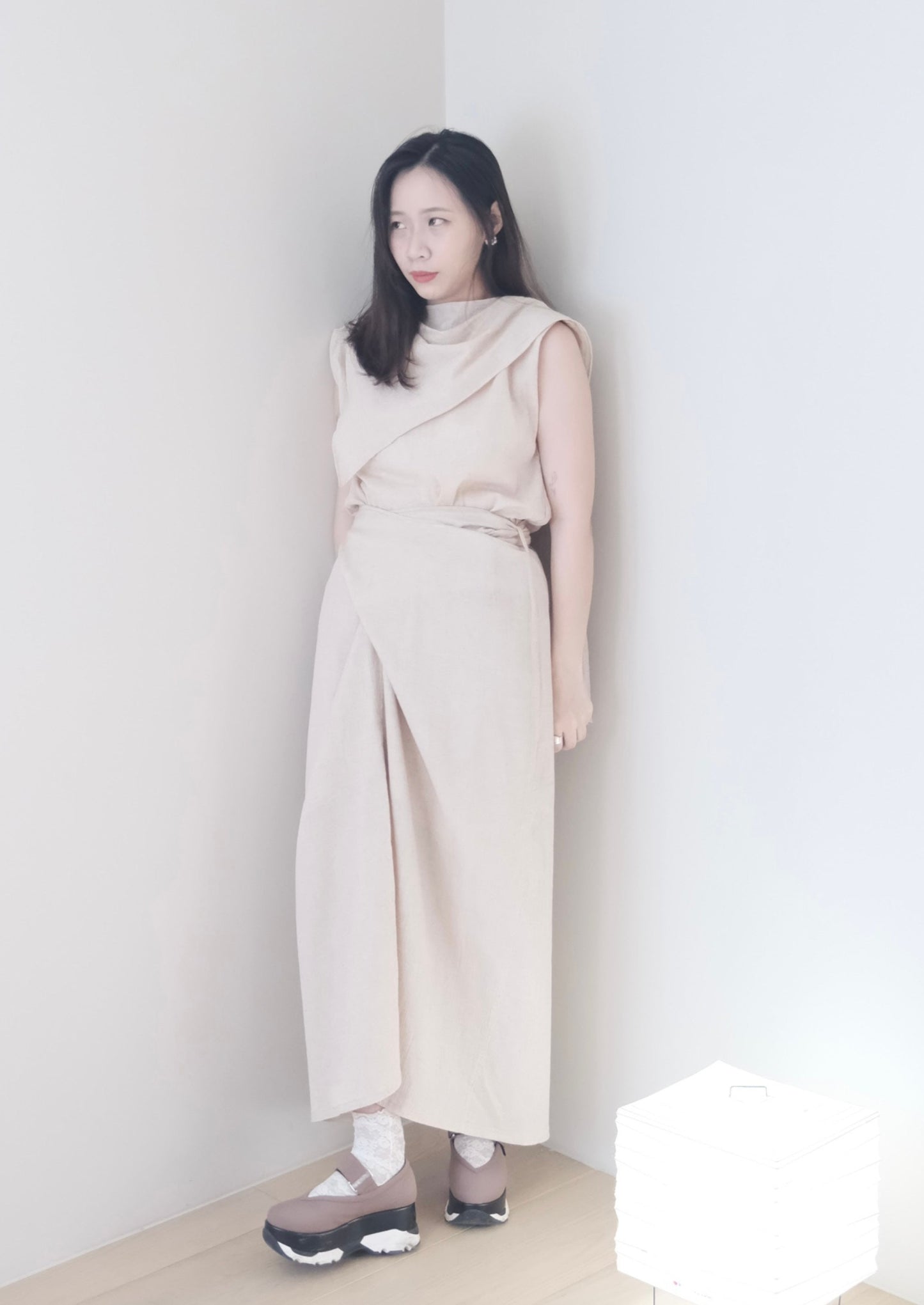 non-dyed organic wrap midi skirt (pre-order)