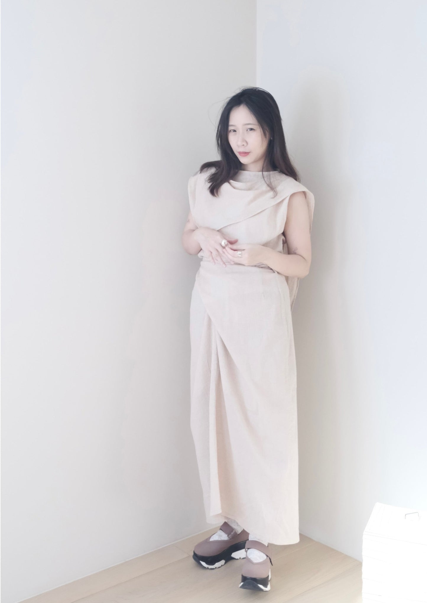 non-dyed organic wrap midi skirt (pre-order)