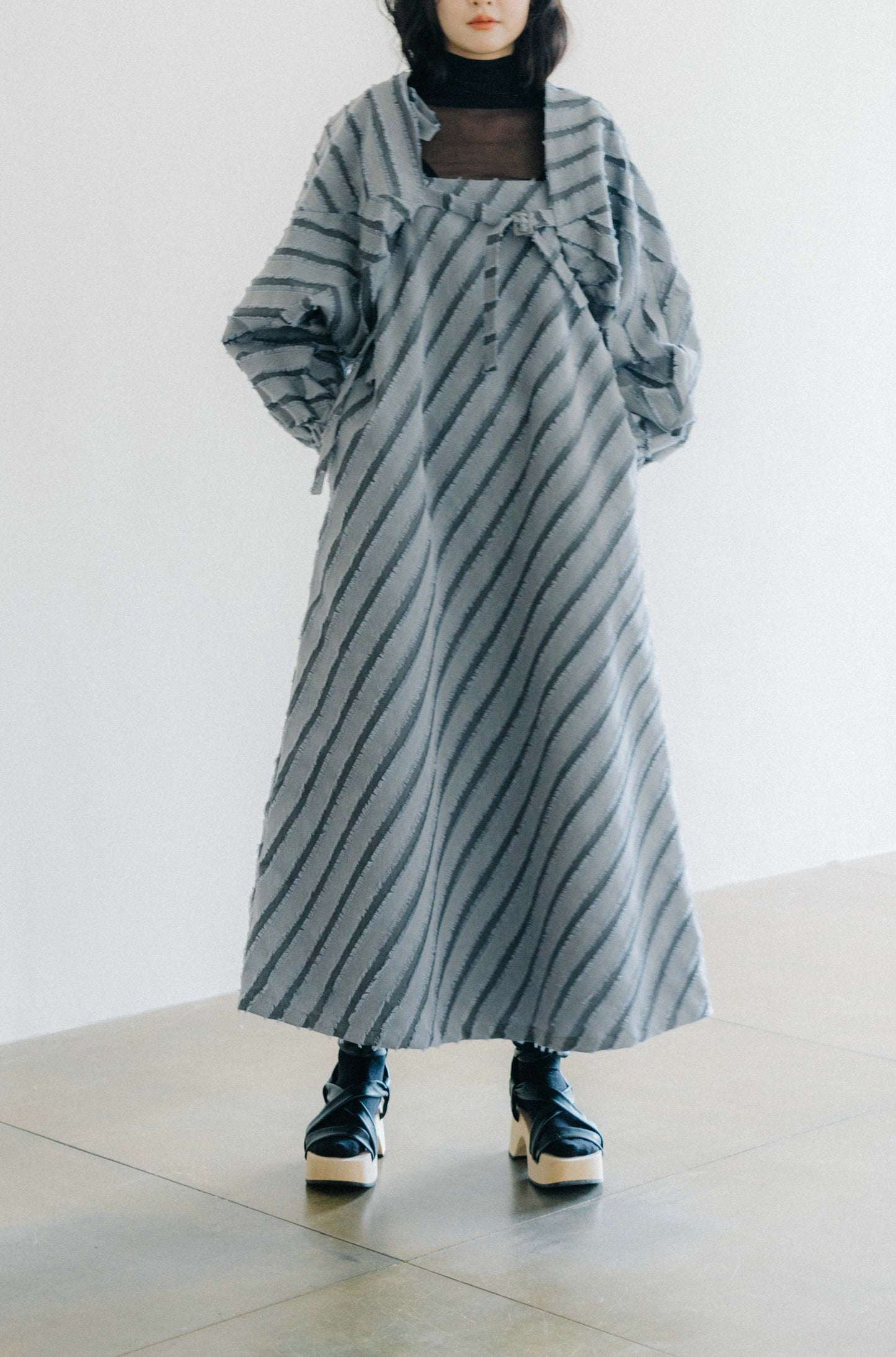 stripe-jacquard grey dress(pre-order)