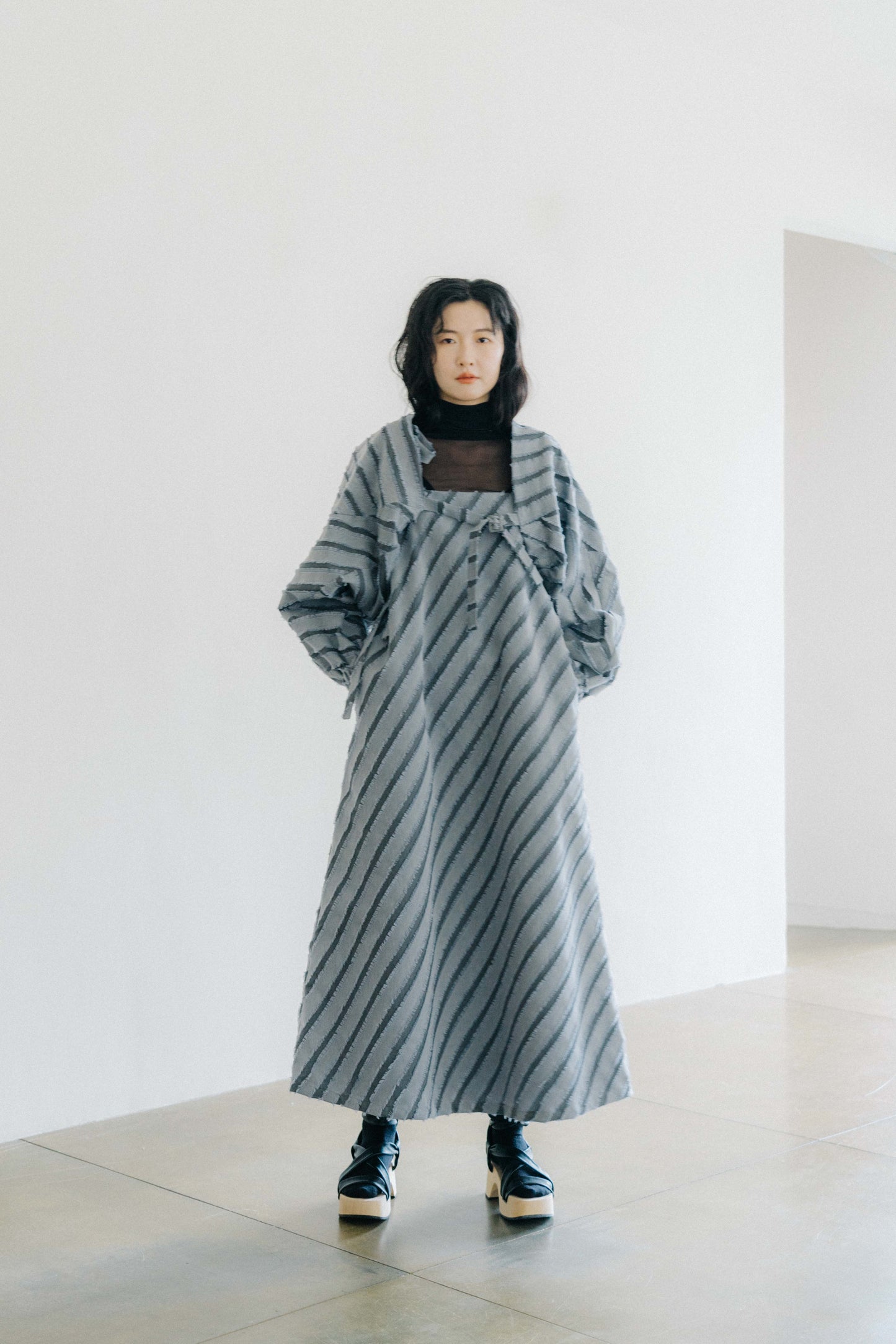 paneled constructed with stripe-jacquard jacket - grey (in-stock)
