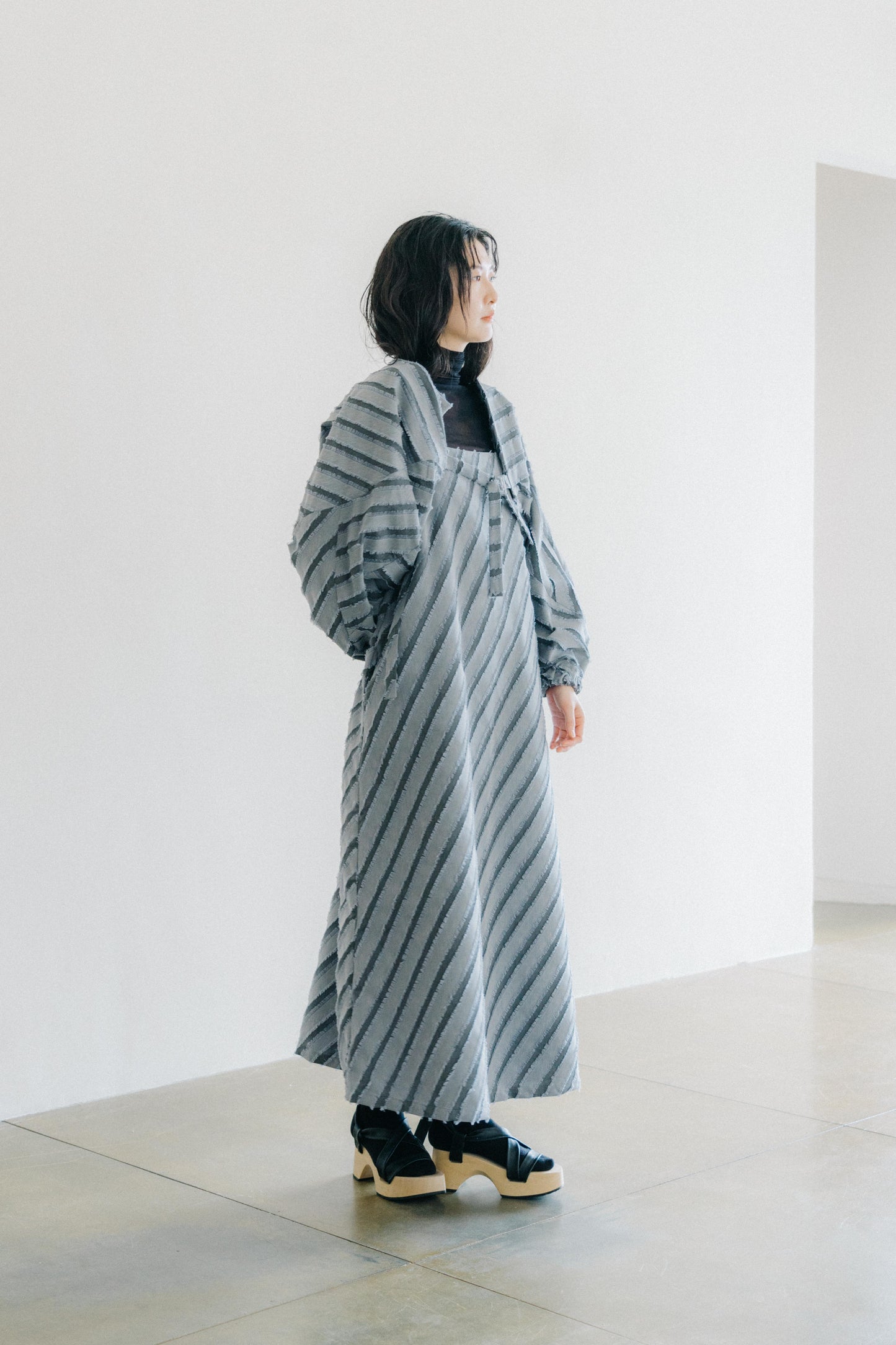 paneled constructed with stripe-jacquard jacket - grey (in-stock)