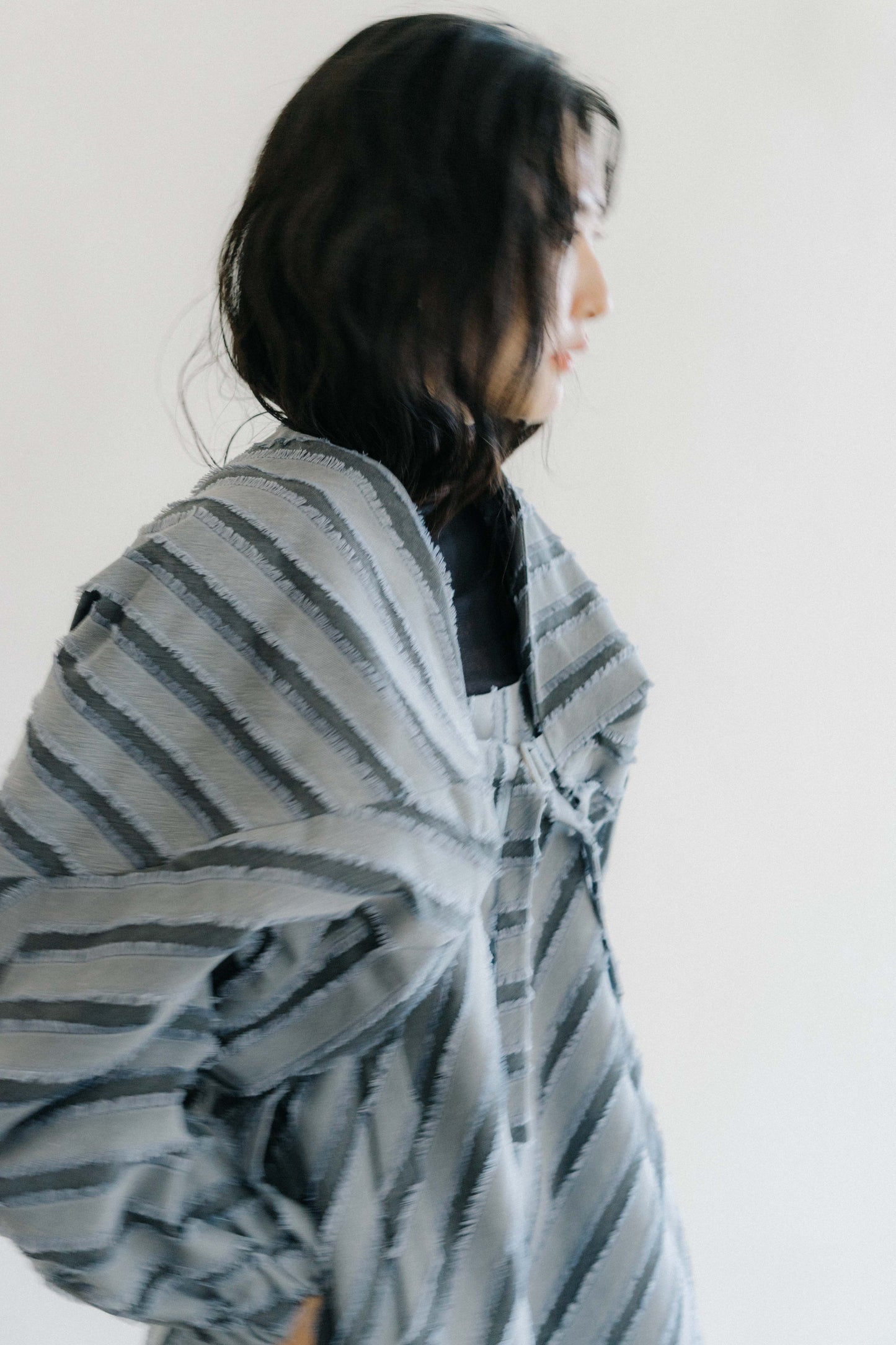 paneled constructed with stripe-jacquard jacket - grey (in-stock)