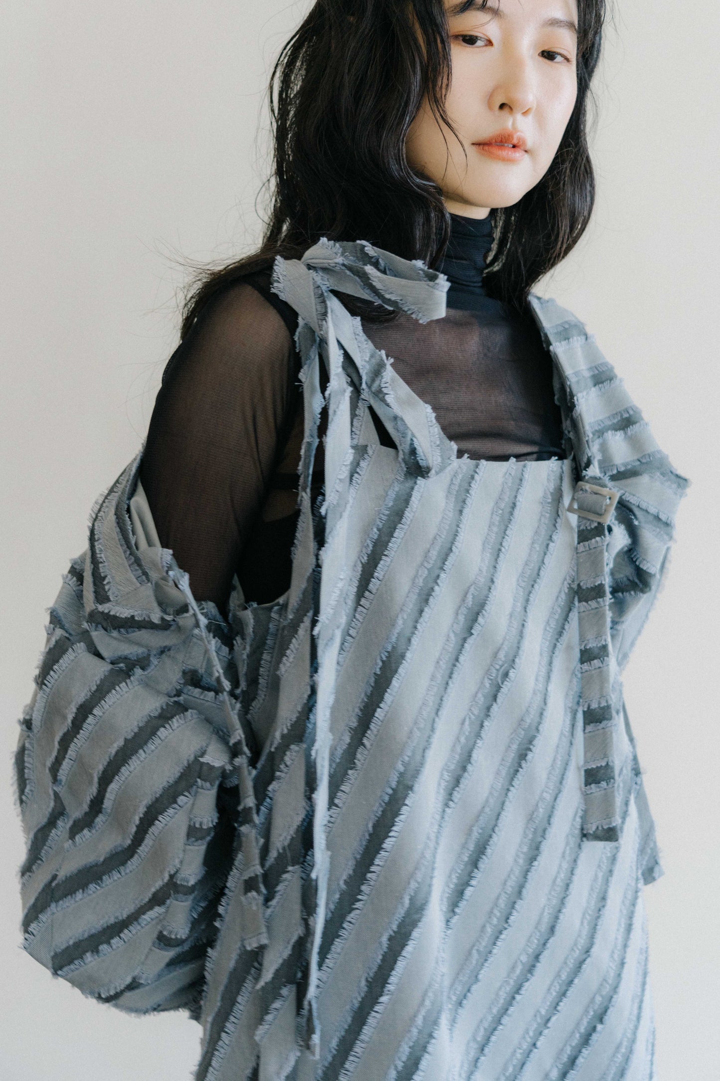 paneled constructed with stripe-jacquard jacket - grey (in-stock)