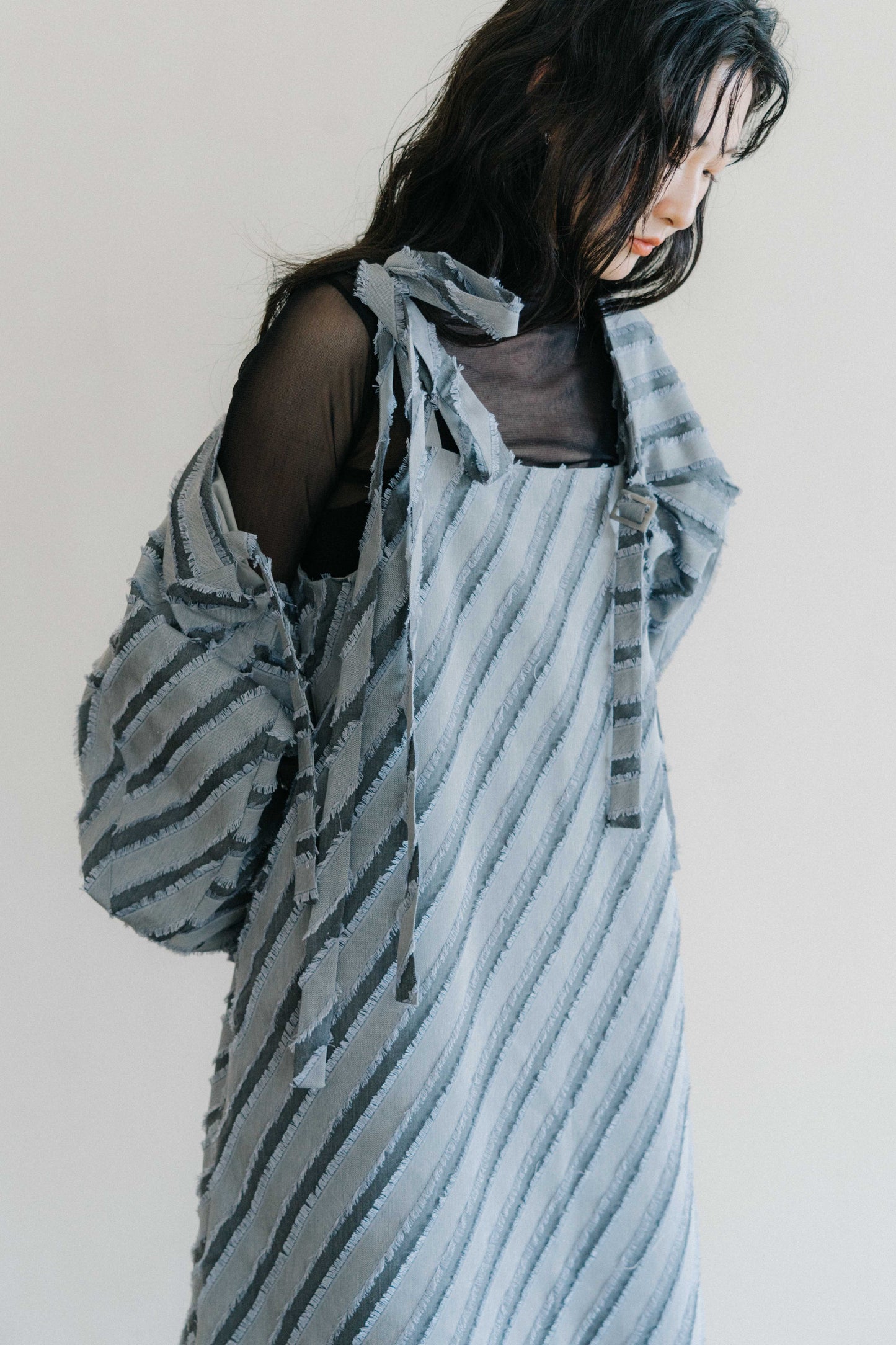 paneled constructed with stripe-jacquard jacket - grey (in-stock)