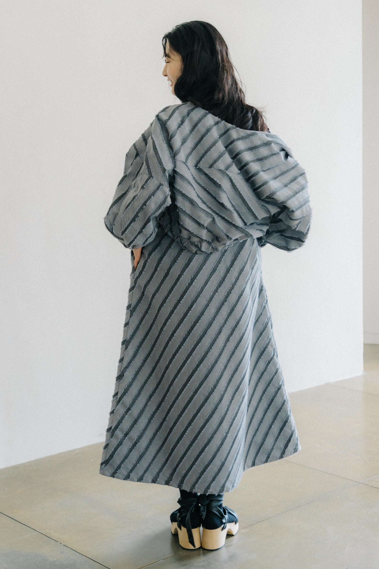 paneled constructed with stripe-jacquard jacket - grey (in-stock)