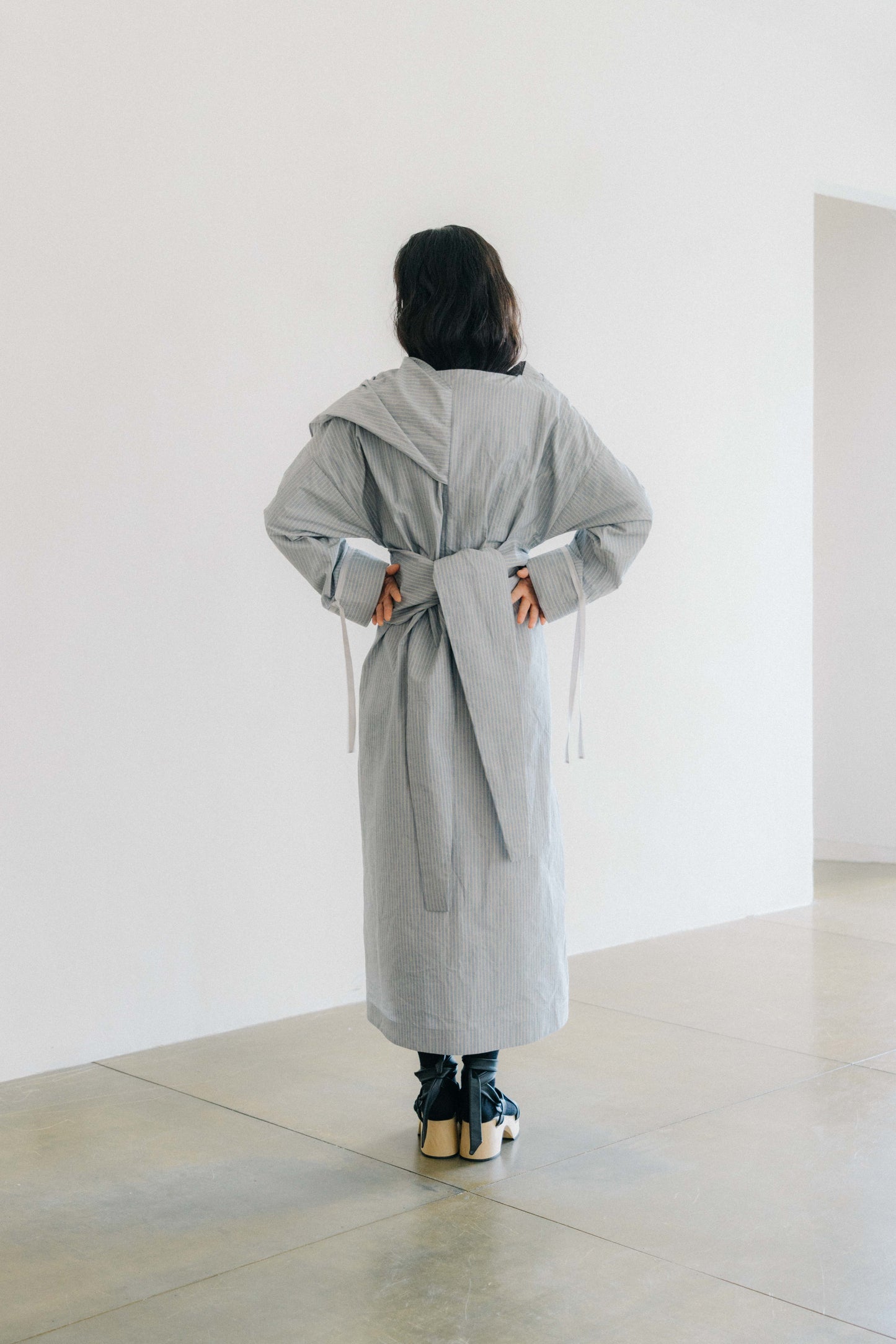 blue striped canvas wrapped dress (in-stock)