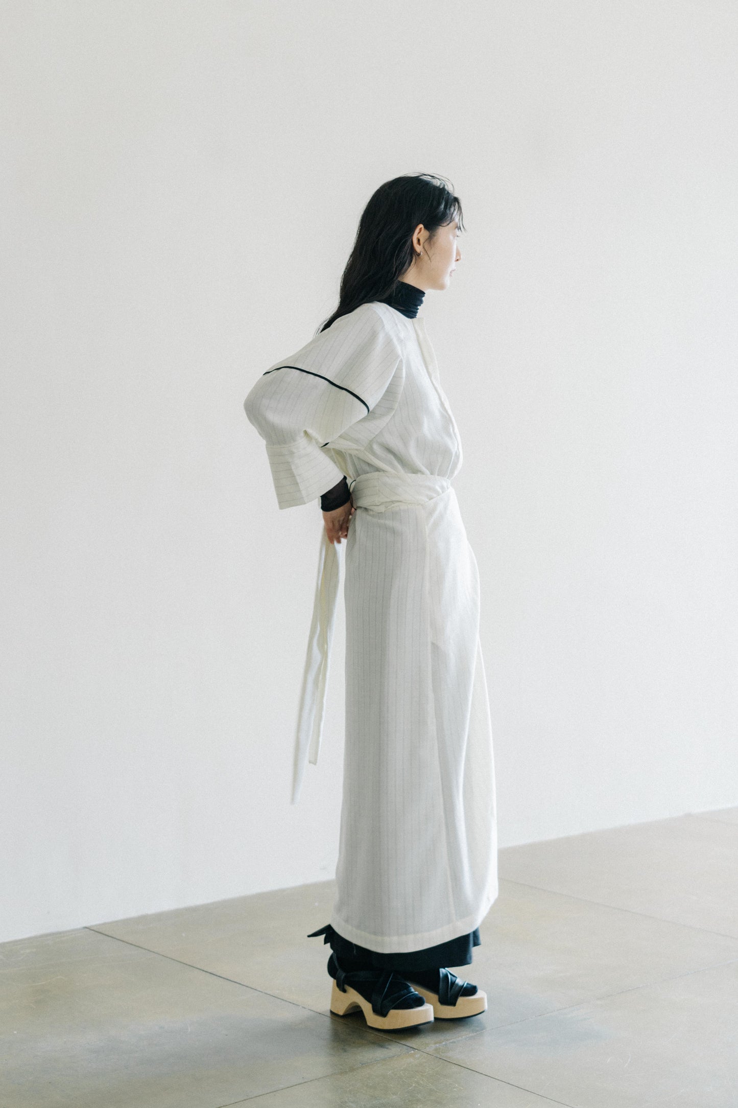 striped wool wrap dress (in-stock)