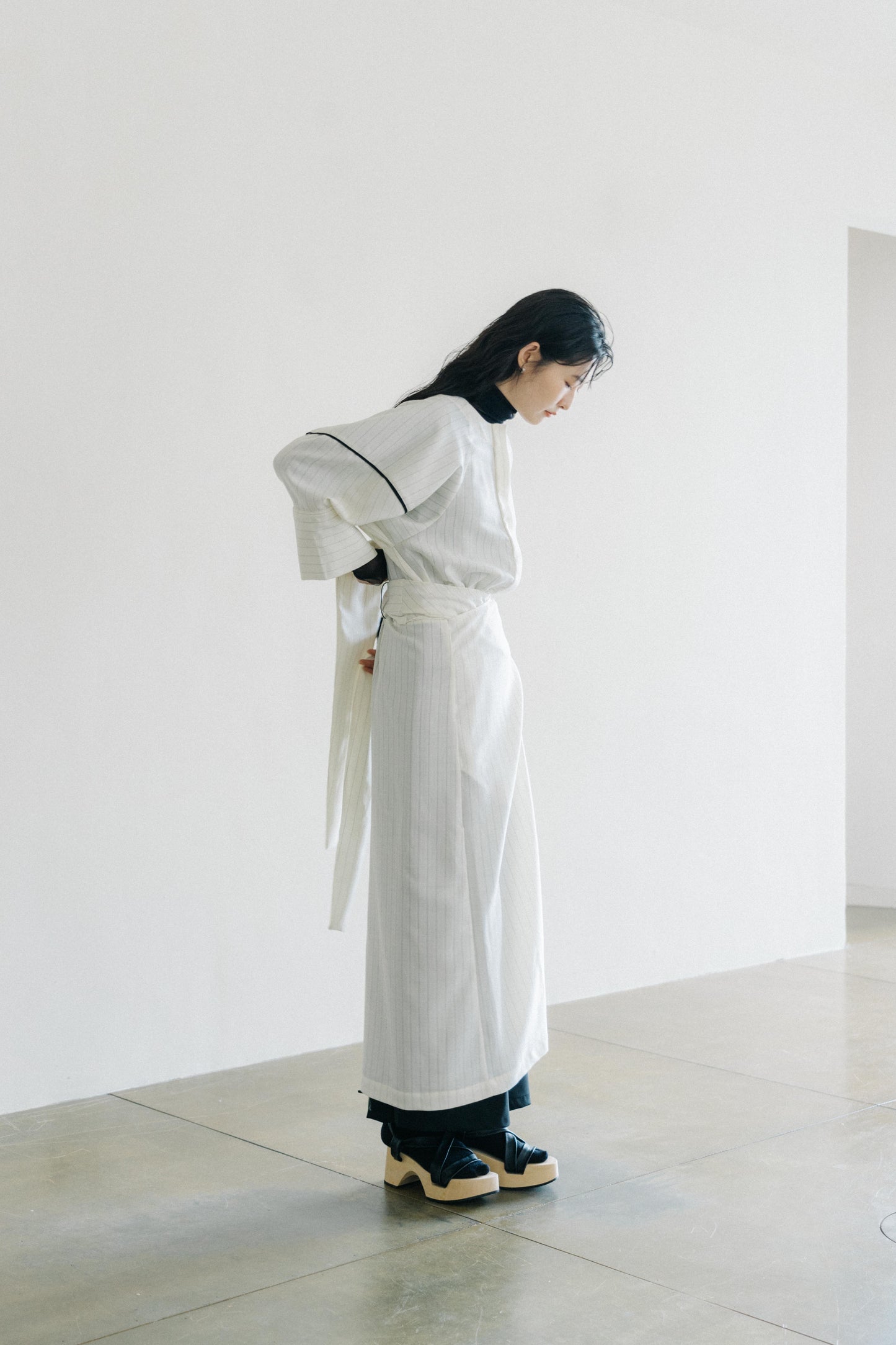 striped wool wrap dress (in-stock)
