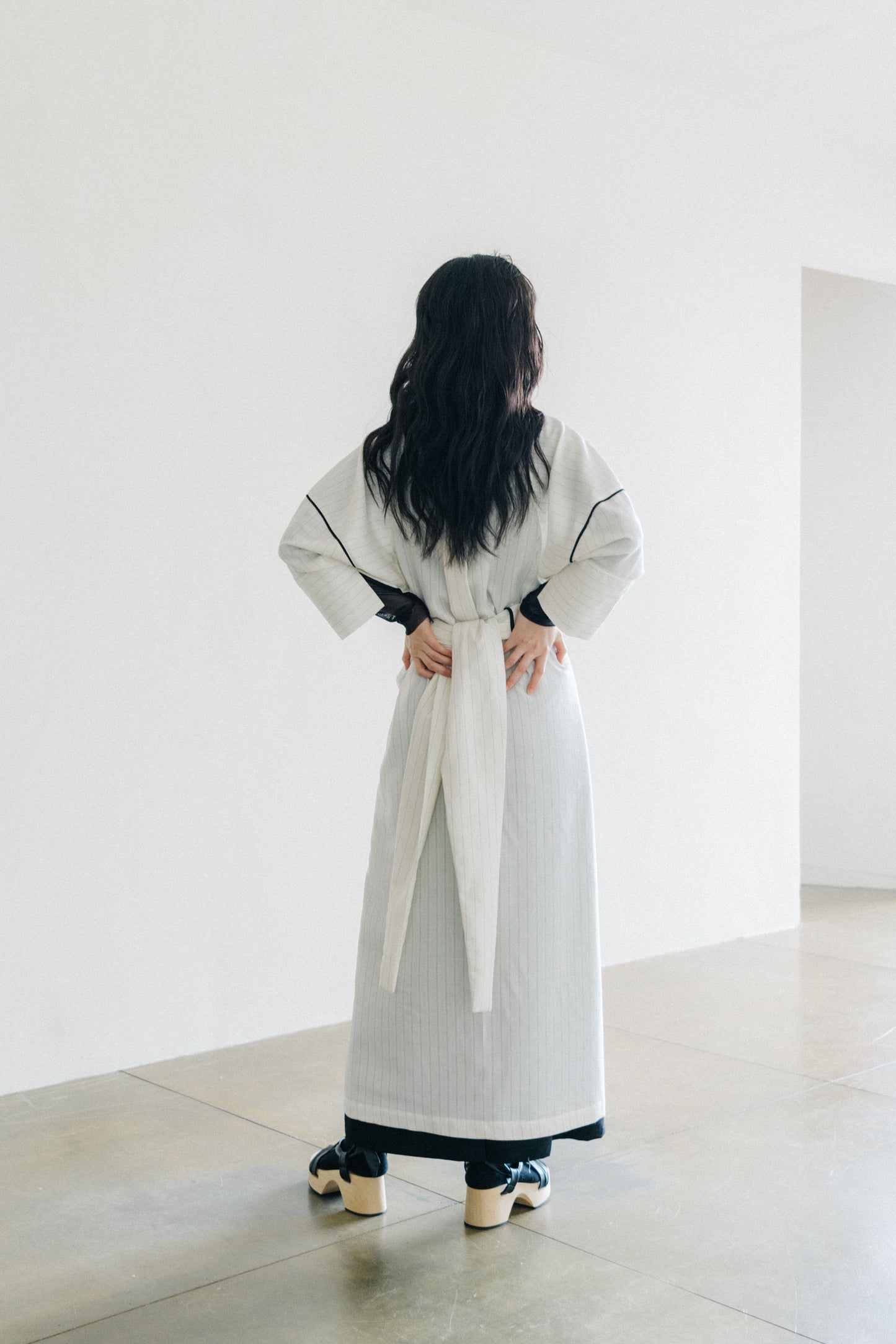 striped wool wrap dress (in-stock)