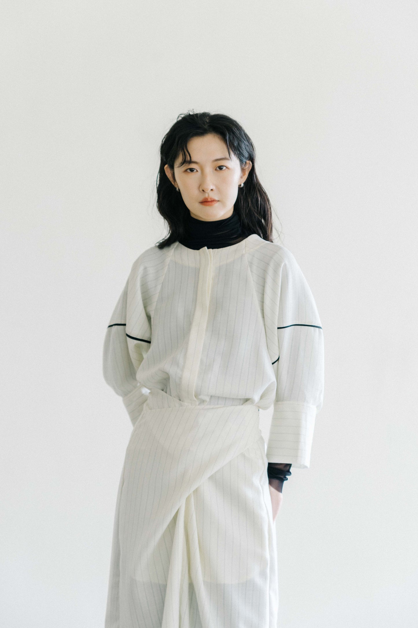 striped wool wrap dress (in-stock)