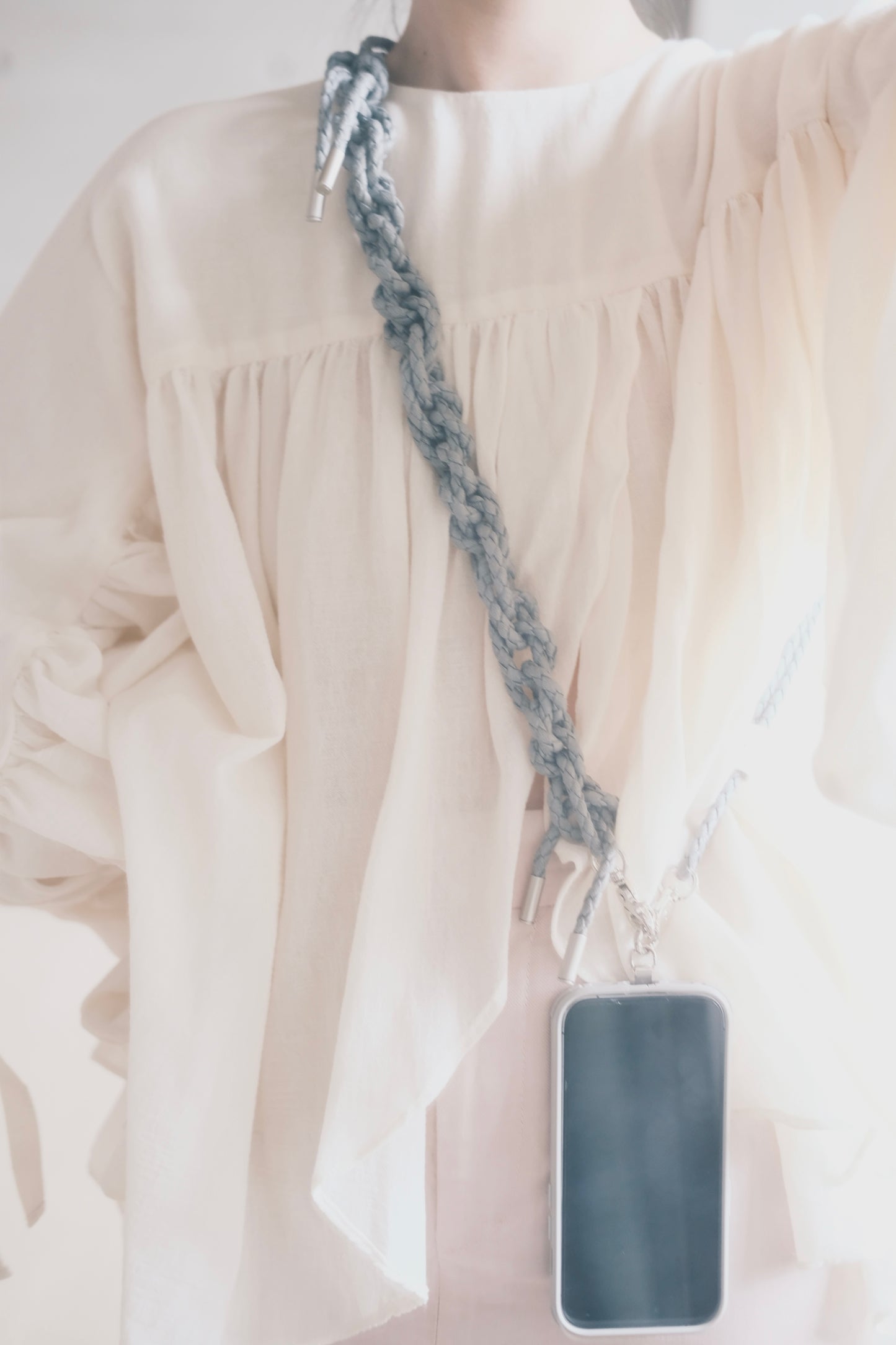 grey braided phone strap