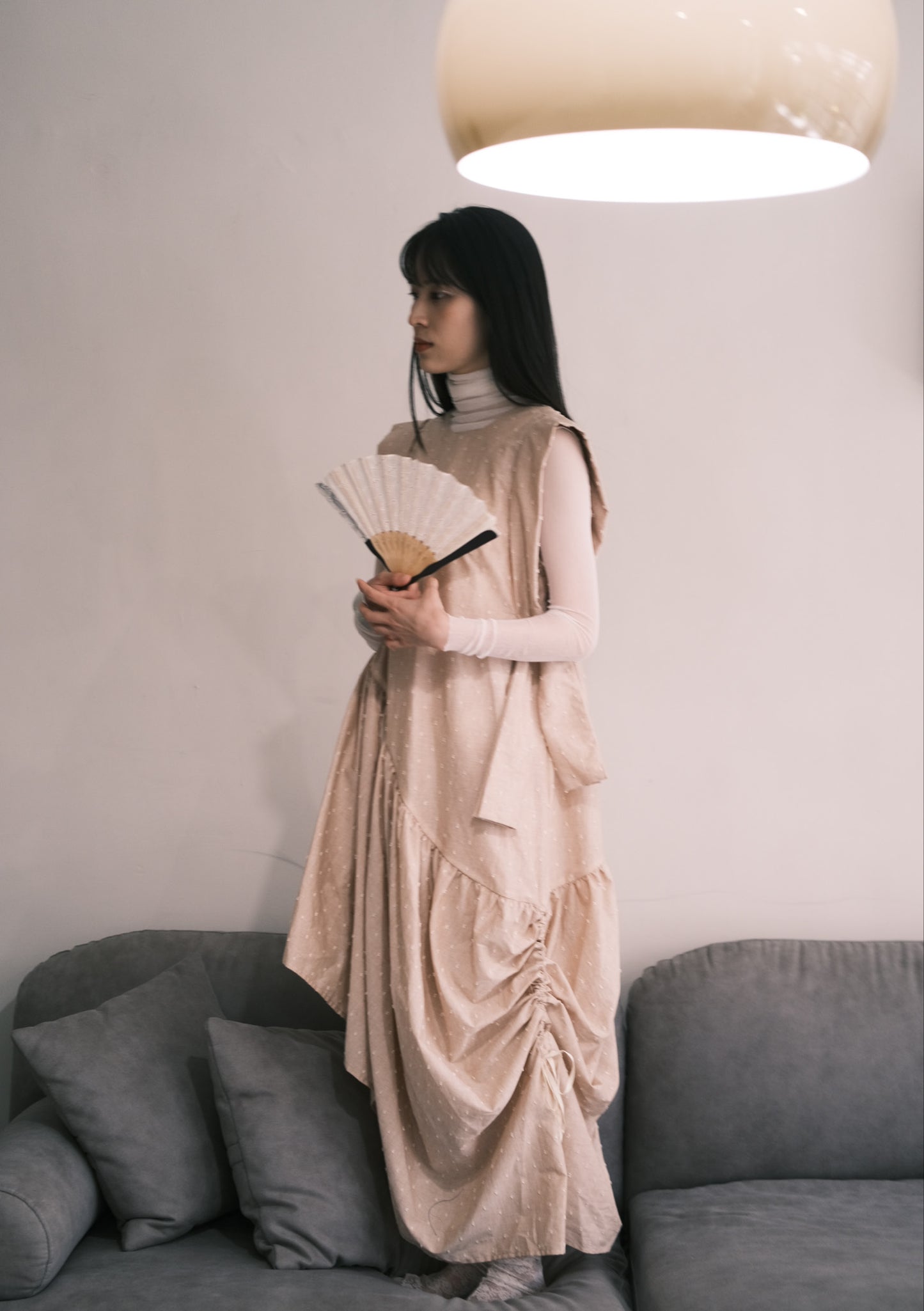 non-dyed organic asymmetric shirring dress