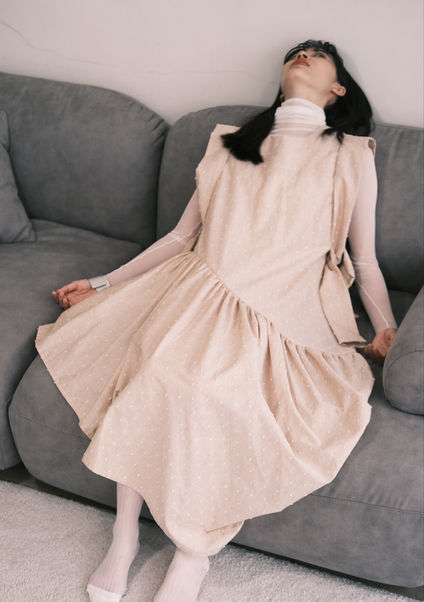 non-dyed organic asymmetric shirring dress (in-stock)