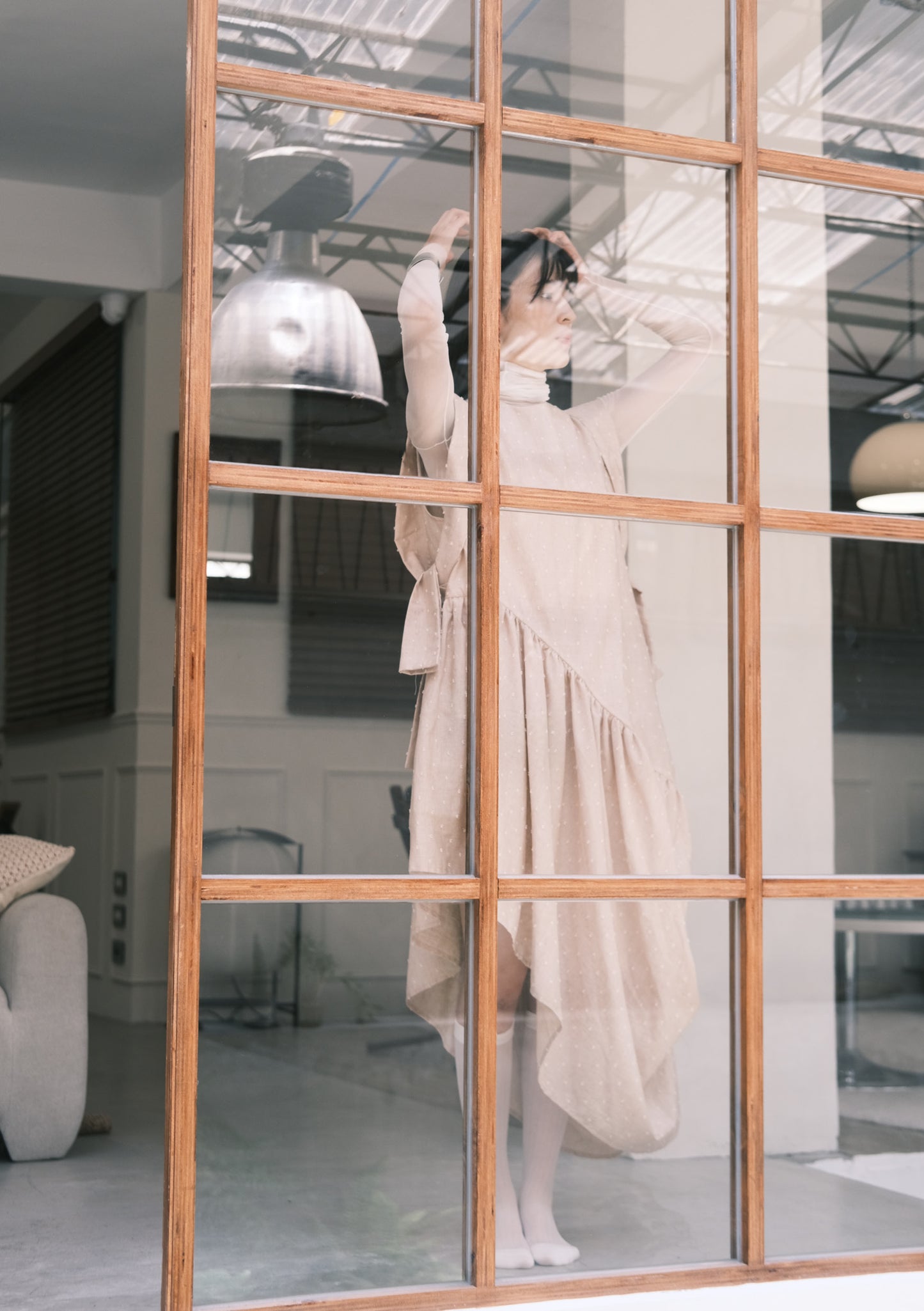non-dyed organic asymmetric shirring dress (in-stock)