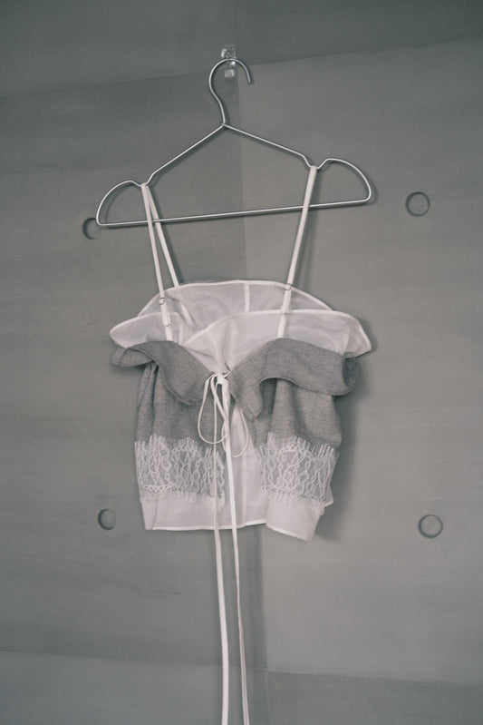 double-layer ruched crop top with lace  (in-stock)