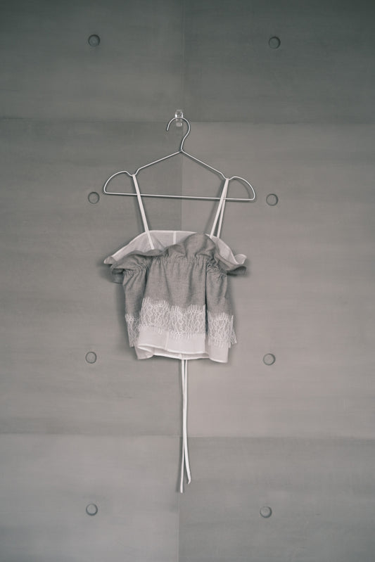 double-layer ruched crop top with lace  (in-stock)