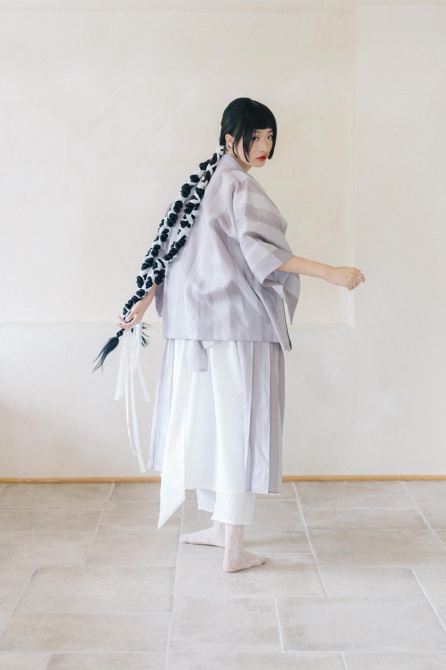 linen strip kimono (in-stock)