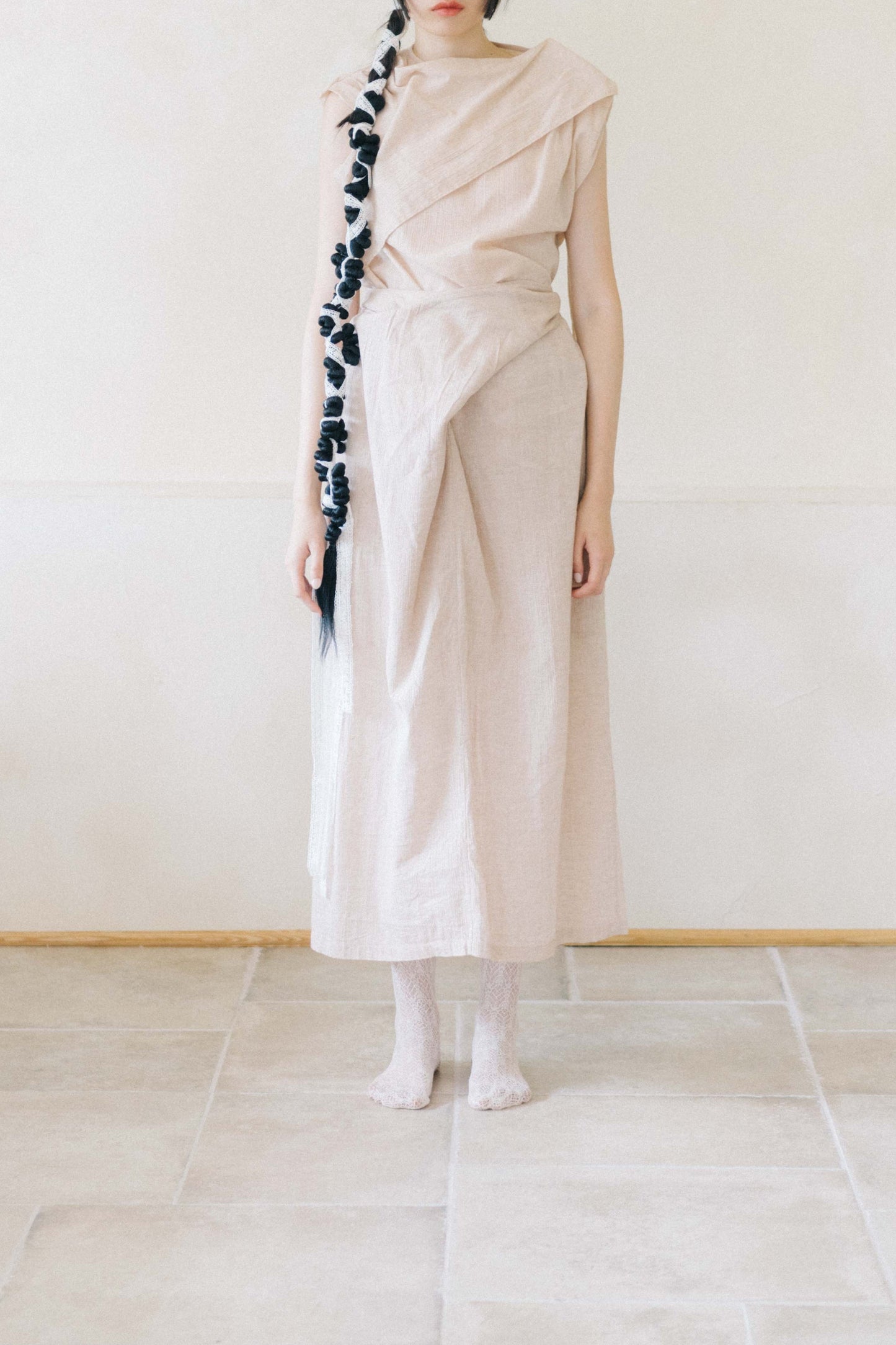 non-dyed organic wrap midi skirt (in-stock)