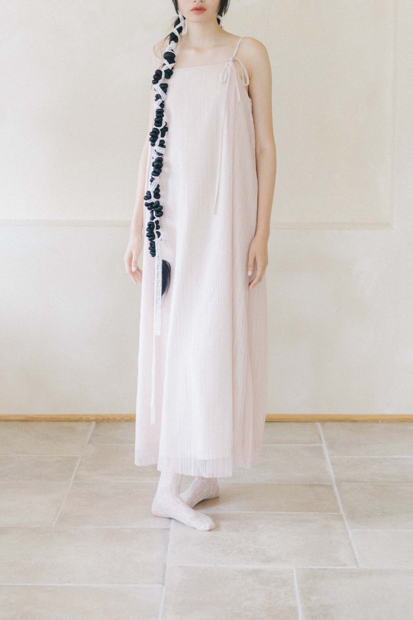 pink pleated strap dress (pre-order)