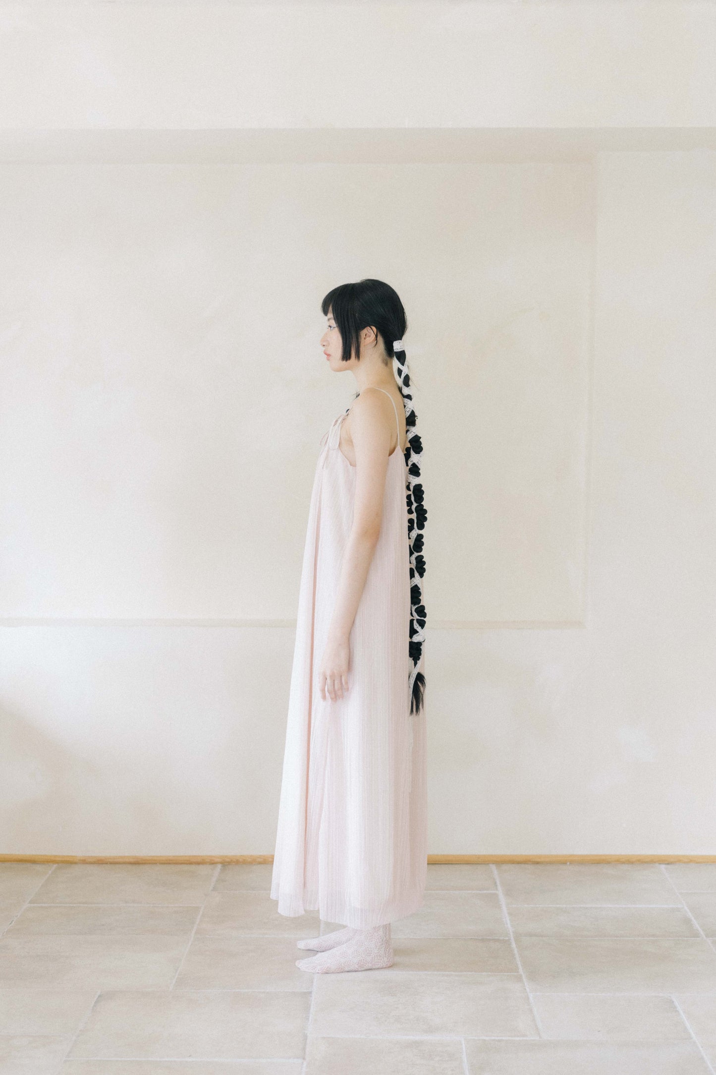 pink pleated strap dress (pre-order)