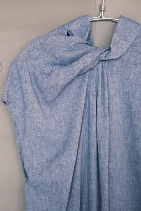 twisted-knot neckline dress - blue (pre-order)