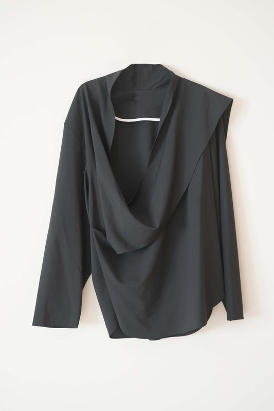 long sleeves wrap blouse - black (in-stock)