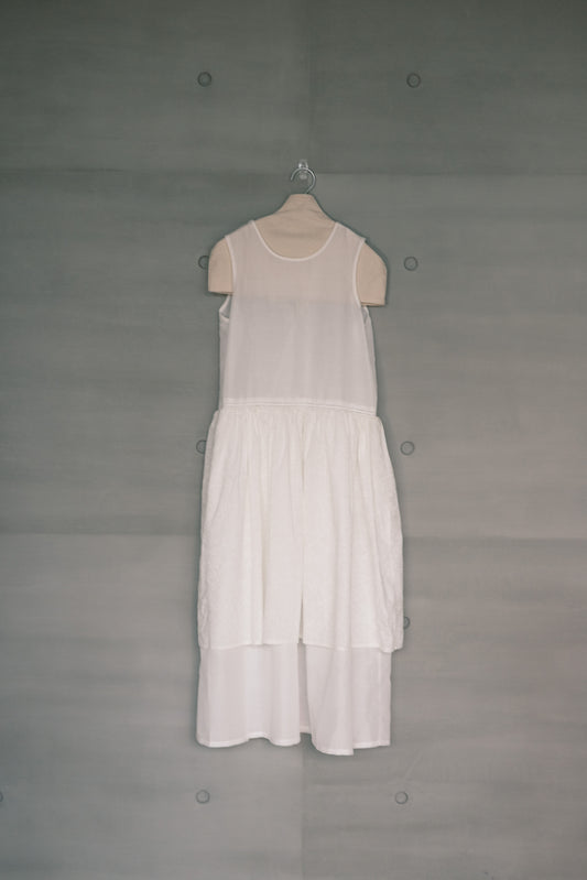Ink-splattered layered white cotton and linen dress (pre-order)