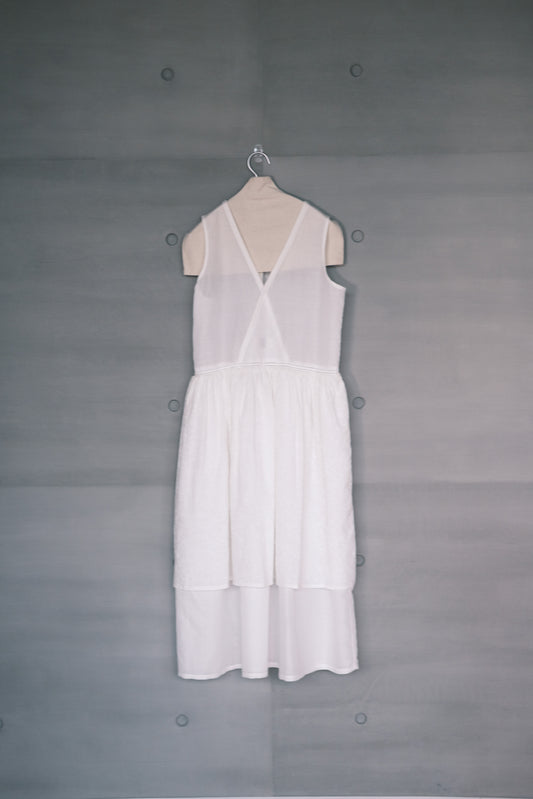 Ink-splattered layered white cotton and linen dress (pre-order)