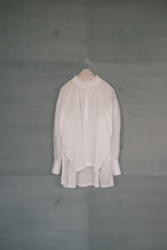 Ink-splattered and linen patchwork white shirt (pre-order)