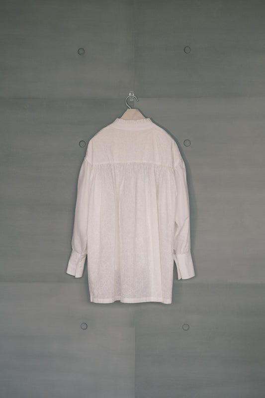 Ink-splattered and linen patchwork white shirt (pre-order)