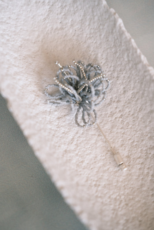 smoke blue handmade beaded brooch (pre-order)