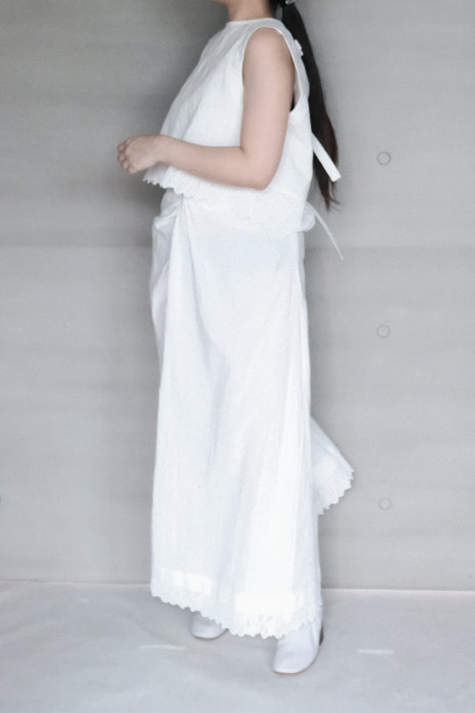 twisted pleated -cotton lace skirt