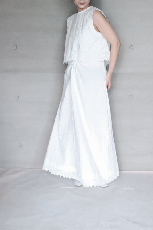 pleated -cotton lace vest top