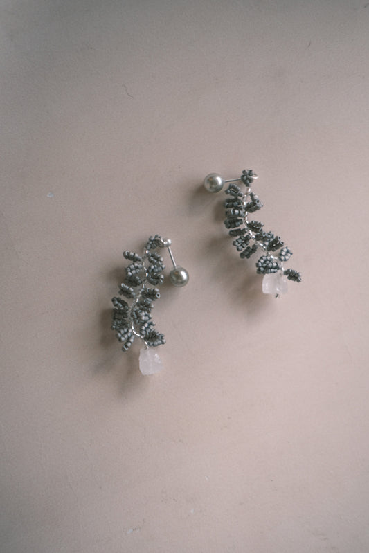 dark grey handmade beads with crystal earrings (pre-order)
