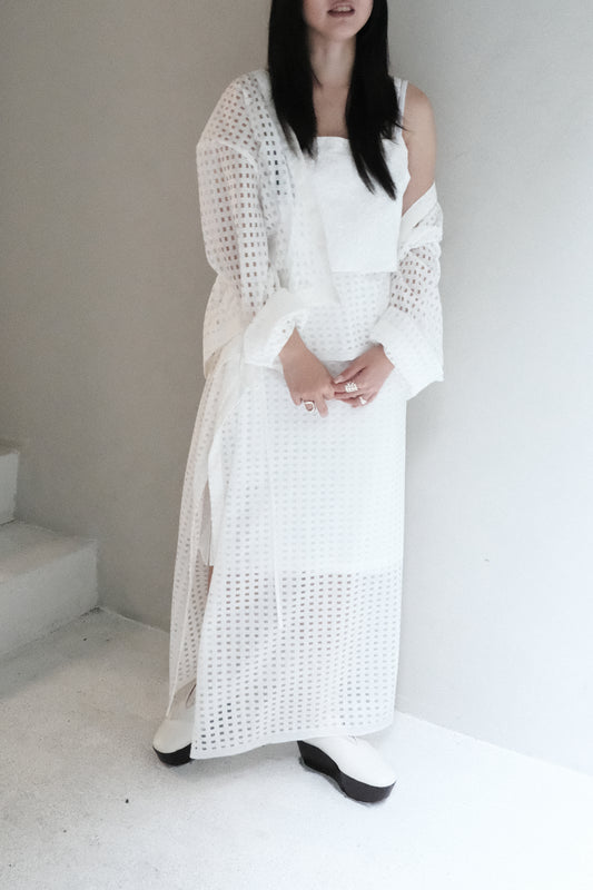 subtle checked lightweight ruched wrap skirt (pre-order)