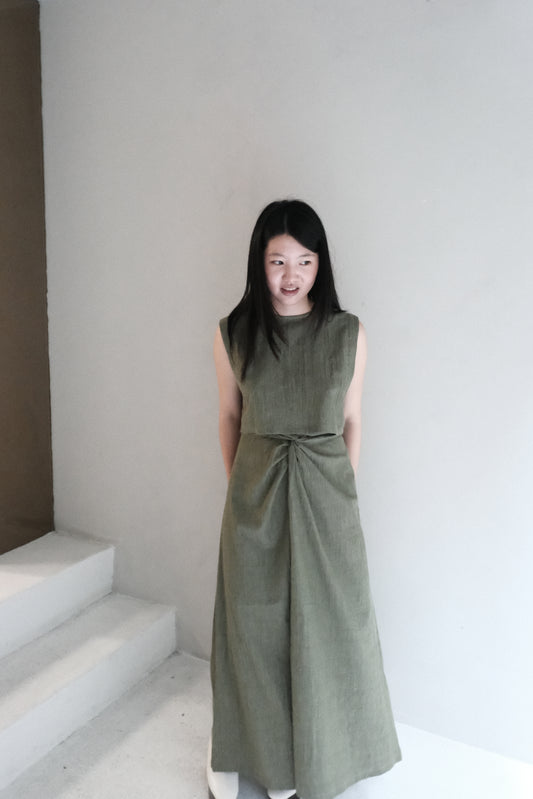 twisted cotton denim skirt - grass